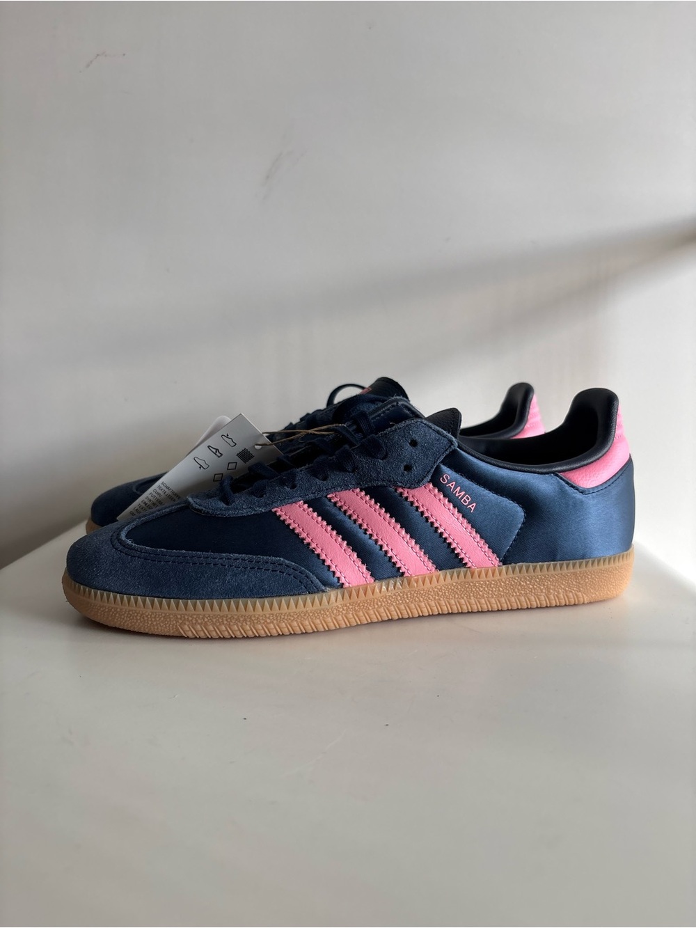 Adidas Samba OG Blue Pink Satin Suede Gum Bottom Sneakers Womens 6 New w/Box